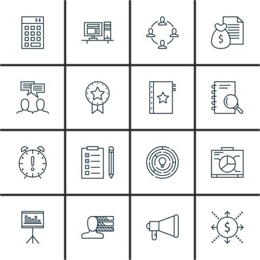Kişisel becerileri, yatırım ve yönetim kurulu konularda proje yönetimi simgeler kümesi. Düzenlenebilir vektör çizim. Garanti, işbirliği ve kazanmak vektör simgeler içerir.
