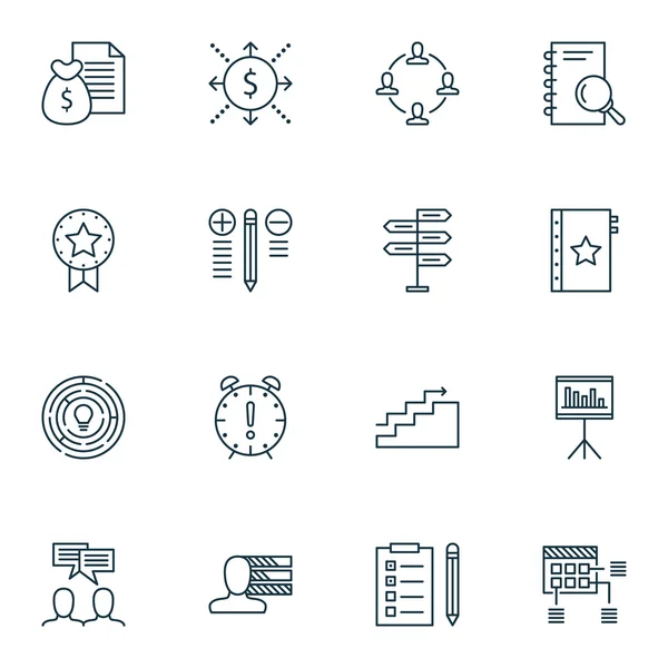 Conjunto de iconos de gestión de proyectos sobre temas de discusión, gestión del tiempo y análisis. Ilustración vectorial editable. Incluye solución, iconos vectoriales personales y de análisis . — Archivo Imágenes Vectoriales