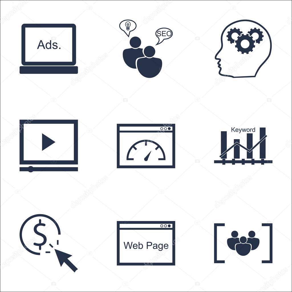 Set Of SEO Icons On Loading Speed, Video Player And Website Topics. Editable Vector Illustration. Includes Web, SEO And Research Vector Icons.