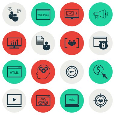 Set simgeleri beyin sürecinin, anket ve bülten konularda pazarlama. Düzenlenebilir vektör çizim. Ödeme, bülten ve Viral vektör simgeler içerir.