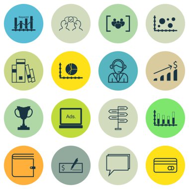 16 evrensel düzenlenebilir simgeler kümesi. Web, mobil ve App tasarım için kullanılabilir. Operatör, dijital medya, bankacilik ve daha fazlası gibi simgeleri içerir.