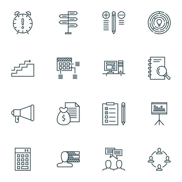 Conjunto de 16 iconos editables universales. Puede ser utilizado para el diseño web, móvil y de aplicaciones. Incluye iconos como recordatorio, inversión, presentación y más . — Vector de stock