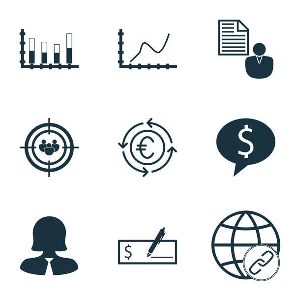 Set Of 9 Universal Editable Icons. Can Be Used For Web, Mobile And App Design. Includes Icons Such As Report, Connectivity, Segmented Bar Graph And More. — Stock vektor