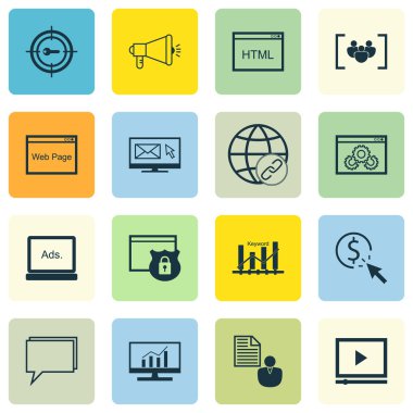 16 evrensel düzenlenebilir simgeler kümesi. Web, mobil ve App tasarım için kullanılabilir. Pazar araştırması, Web sitesi performans, Ppc ve daha fazlası gibi simgeleri içerir.