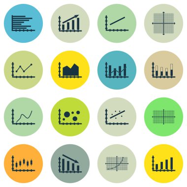 Grafikler, diyagramlar ve istatistik simgeler kümesi. Premium Kalite simgesi derleme. Simgeler, Web, uygulama ve kullanıcı arabirimi tasarımı için kullanılabilir. Vektör çizim, Eps10.