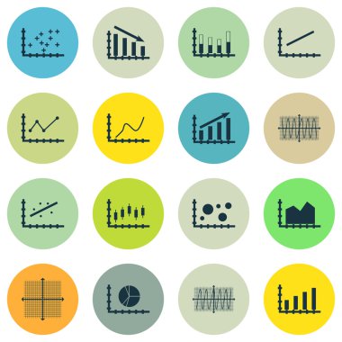 Grafikler, diyagramlar ve istatistik simgeler kümesi. Premium Kalite simgesi derleme. Simgeler, Web, uygulama ve kullanıcı arabirimi tasarımı için kullanılabilir. Vektör çizim, Eps10.