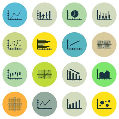 Grafikler, diyagramlar ve istatistik simgeler kümesi. Premium Kalite simgesi derleme. Simgeler, Web, uygulama ve kullanıcı arabirimi tasarımı için kullanılabilir. Vektör çizim, Eps10.