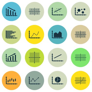 Grafikler, diyagramlar ve istatistik simgeler kümesi. Premium Kalite simgesi derleme. Simgeler, Web, uygulama ve kullanıcı arabirimi tasarımı için kullanılabilir. Vektör çizim, Eps10.