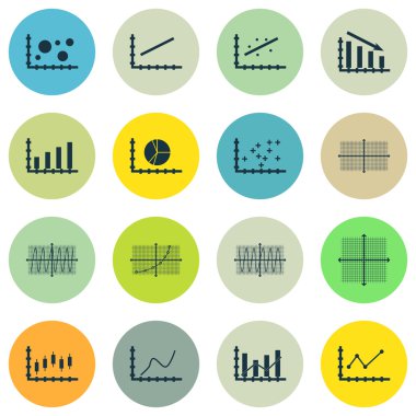 Grafikler, diyagramlar ve istatistik simgeler kümesi. Premium Kalite simgesi derleme. Simgeler, Web, uygulama ve kullanıcı arabirimi tasarımı için kullanılabilir. Vektör çizim, Eps10.