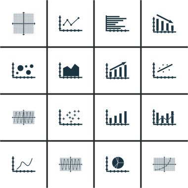 Grafikler, diyagramlar ve istatistik simgeler kümesi. Premium Kalite simgesi derleme. Simgeler, Web, uygulama ve kullanıcı arabirimi tasarımı için kullanılabilir. Vektör çizim, Eps10.