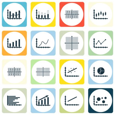 Grafikler, diyagramlar ve istatistik simgeler kümesi. Premium Kalite simgesi derleme. Simgeler, Web, uygulama ve kullanıcı arabirimi tasarımı için kullanılabilir. Vektör çizim, Eps10.