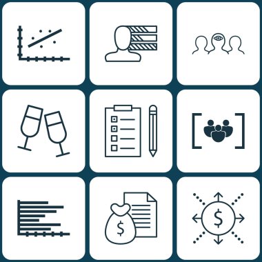 9 evrensel düzenlenebilir simgeler kümesi. Web, mobil ve App tasarım için kullanılabilir. Analytics, anket, çubuk grafik ve daha fazlası gibi simgeleri içerir.