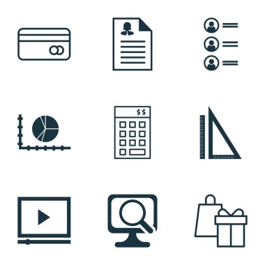 9 evrensel düzenlenebilir simgeler kümesi. Web, mobil ve App tasarım için kullanılabilir. Ölçüm, kadın uygulama, plastik kart ve daha fazlası gibi simgeleri içerir.