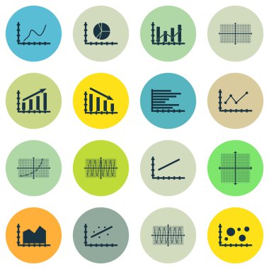 Grafikler, diyagramlar ve istatistik simgeler kümesi. Premium Kalite simgesi derleme. Simgeler, Web, uygulama ve kullanıcı arabirimi tasarımı için kullanılabilir. Vektör çizim, Eps10.