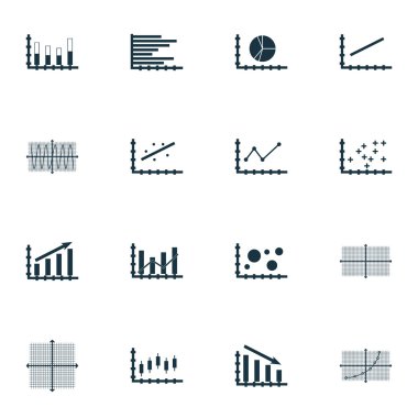 Grafikler, diyagramlar ve istatistik simgeler kümesi. Premium Kalite simgesi derleme. Simgeler, Web, uygulama ve kullanıcı arabirimi tasarımı için kullanılabilir. Vektör çizim, Eps10.