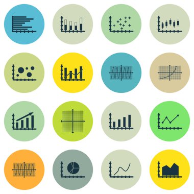 Grafikler, diyagramlar ve istatistik simgeler kümesi. Premium Kalite simgesi derleme. Simgeler, Web, uygulama ve kullanıcı arabirimi tasarımı için kullanılabilir. Vektör çizim, Eps10.