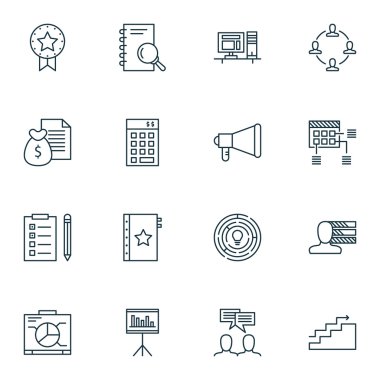 İşbirliği, kişisel becerileri ve uyarı mektubu konularda proje yönetimi simgeler kümesi. Düzenlenebilir vektör çizim. Beceri, görev ve çalışma alanı vektör simgeler içerir.