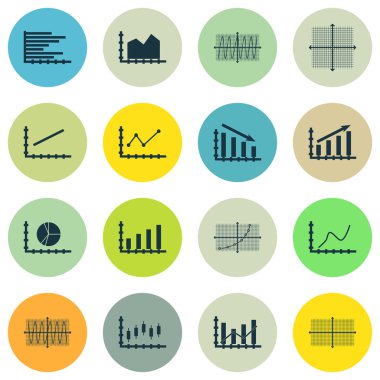 Grafikler, diyagramlar ve istatistik simgeler kümesi. Premium Kalite simgesi derleme. Simgeler, Web, uygulama ve kullanıcı arabirimi tasarımı için kullanılabilir. Vektör çizim, Eps10.