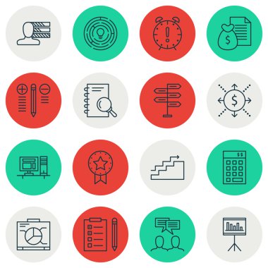 Karar verme, fırsat ve yönetim kurulu konular üzerinde proje yönetimi simgeler kümesi. Düzenlenebilir vektör çizim. Uyarı mektubu, Pano ve çözüm vektör simgeler içerir.