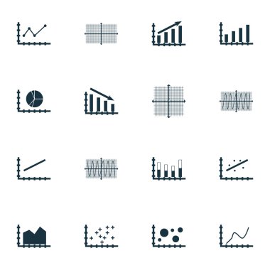 Grafikler, diyagramlar ve istatistik simgeler kümesi. Premium Kalite simgesi derleme. Simgeler, Web, uygulama ve kullanıcı arabirimi tasarımı için kullanılabilir. Vektör çizim, Eps10.