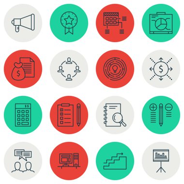 16 evrensel düzenlenebilir simgeler kümesi. Web, mobil ve App tasarım için kullanılabilir. Yatırım, duyuru, mevcut rozet ve daha fazlası gibi simgeleri içerir.