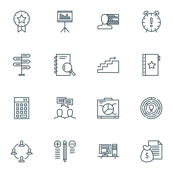 Conjunto de iconos de gestión de proyectos sobre temas de discusión, inversión y habilidades personales. Ilustración vectorial editable. Incluye trabajo en equipo, garantía e iconos de vectores correctos . — Vector de stock