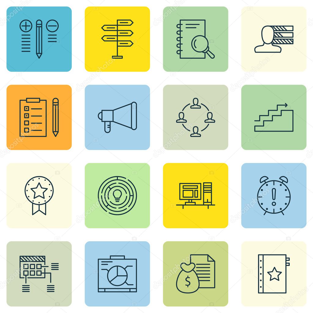 Set Of Project Management Icons On Innovation, Board And Collaboration Topics. Editable Vector Illustration. Includes Research, Notebook And Skills Vector Icons.