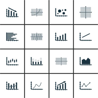 Grafikler, diyagramlar ve istatistik simgeler kümesi. Premium Kalite simgesi derleme. Simgeler, Web, uygulama ve kullanıcı arabirimi tasarımı için kullanılabilir. Vektör çizim, Eps10.