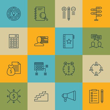 16 evrensel düzenlenebilir simgeler kümesi. Web, mobil ve App tasarım için kullanılabilir. İşbirliği, rapor, duyuru ve daha fazlası gibi simgeleri içerir.