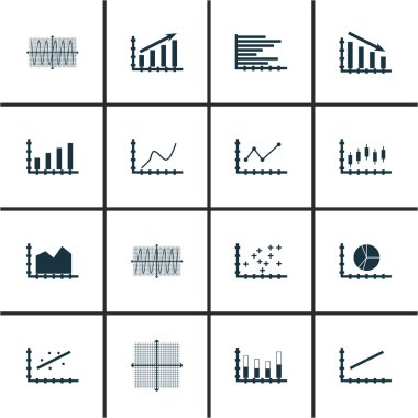 Grafikler, diyagramlar ve istatistik simgeler kümesi. Premium Kalite simgesi derleme. Simgeler, Web, uygulama ve kullanıcı arabirimi tasarımı için kullanılabilir. Vektör çizim, Eps10.