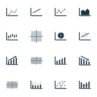 Grafikler, diyagramlar ve istatistik simgeler kümesi. Premium Kalite simgesi derleme. Simgeler, Web, uygulama ve kullanıcı arabirimi tasarımı için kullanılabilir. Vektör çizim, Eps10.