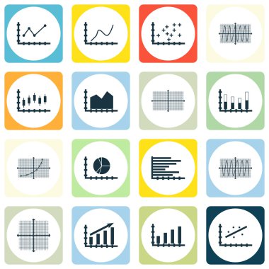 Grafikler, diyagramlar ve istatistik simgeler kümesi. Premium Kalite simgesi derleme. Simgeler, Web, uygulama ve kullanıcı arabirimi tasarımı için kullanılabilir. Vektör çizim, Eps10.