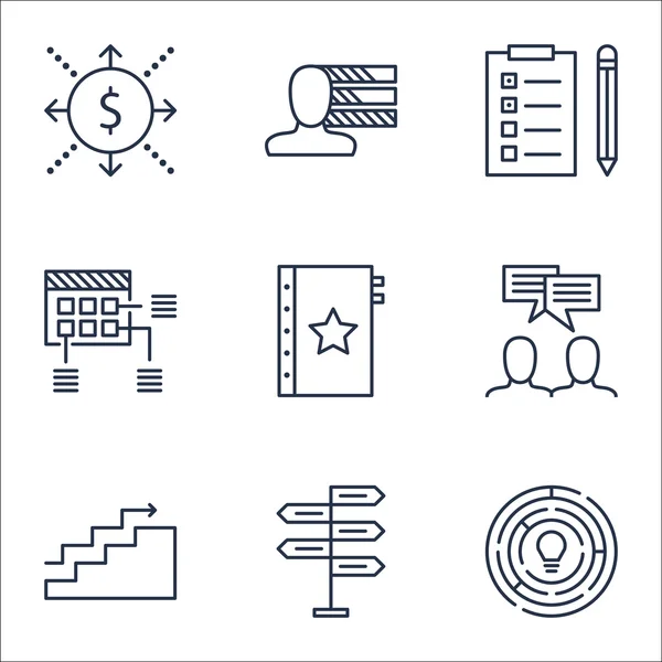 Set von Projektmanagement-Symbolen für Garantie, Zeitplan und Diskussionsthemen. editierbare Vektorabbildung. umfasst Team, Fähigkeiten und persönliche Vektor-Symbole. — Stockvektor
