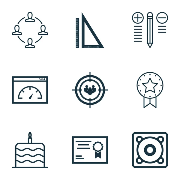 Set Of 9 Universal Editable Icons. Can Be Used For Web, Mobile And App Design. Includes Icons Such As Collaboration, Focus Group, Celebration Cake And More. — ストックベクタ