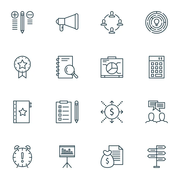 Conjunto de 16 iconos editables universales. Puede ser utilizado para el diseño web, móvil y de aplicaciones. Incluye iconos como discusión, garantía, análisis y más . — Vector de stock