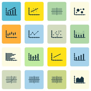 Grafikler, diyagramlar ve istatistik simgeler kümesi. Premium Kalite simgesi derleme. Simgeler, Web, uygulama ve kullanıcı arabirimi tasarımı için kullanılabilir. Vektör çizim, Eps10.