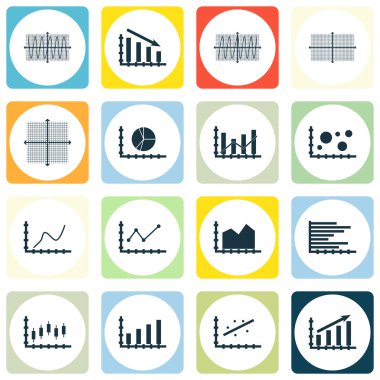Grafikler, diyagramlar ve istatistik simgeler kümesi. Premium Kalite simgesi derleme. Simgeler, Web, uygulama ve kullanıcı arabirimi tasarımı için kullanılabilir. Vektör çizim, Eps10.