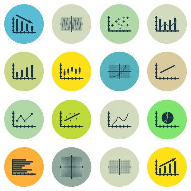 Grafikler, diyagramlar ve istatistik simgeler kümesi. Premium Kalite simgesi derleme. Simgeler, Web, uygulama ve kullanıcı arabirimi tasarımı için kullanılabilir. Vektör çizim, Eps10.