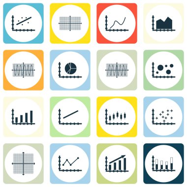 Grafikler, diyagramlar ve istatistik simgeler kümesi. Premium Kalite simgesi derleme. Simgeler, Web, uygulama ve kullanıcı arabirimi tasarımı için kullanılabilir. Vektör çizim, Eps10.