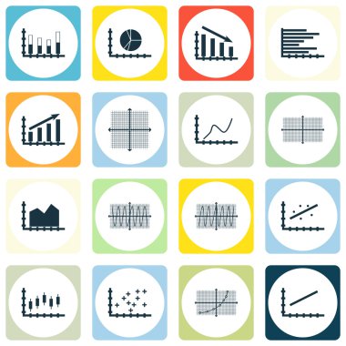 Grafikler, diyagramlar ve istatistik simgeler kümesi. Premium Kalite simgesi derleme. Simgeler, Web, uygulama ve kullanıcı arabirimi tasarımı için kullanılabilir. Vektör çizim, Eps10.