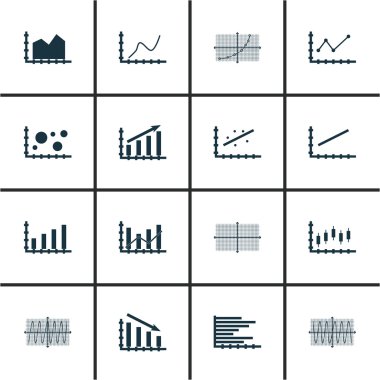 Grafikler, diyagramlar ve istatistik simgeler kümesi. Premium Kalite simgesi derleme. Simgeler, Web, uygulama ve kullanıcı arabirimi tasarımı için kullanılabilir. Vektör çizim, Eps10.
