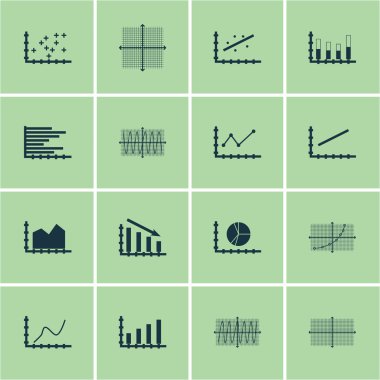 Grafikler, diyagramlar ve istatistik simgeler kümesi. Premium Kalite simgesi derleme. Simgeler, Web, uygulama ve kullanıcı arabirimi tasarımı için kullanılabilir. Vektör çizim, Eps10.