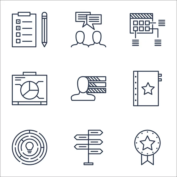 Set van Project Management iconen op huidige Badge, herinnering en schema onderwerpen. Bewerkbare vectorillustratie. Bevat schema, Dashboard en Award Vector Icons. — Stockvector