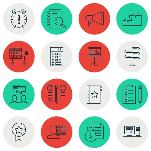 Conjunto de 16 iconos editables universales. Puede ser utilizado para el diseño web, móvil y de aplicaciones. Incluye iconos como crecimiento, análisis, presentación y más . — Vector de stock