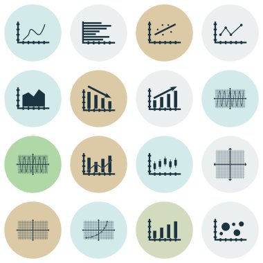 Grafikler, diyagramlar ve istatistik simgeler kümesi. Premium Kalite simgesi derleme. Simgeler, Web, uygulama ve kullanıcı arabirimi tasarımı için kullanılabilir. Vektör çizim, Eps10.