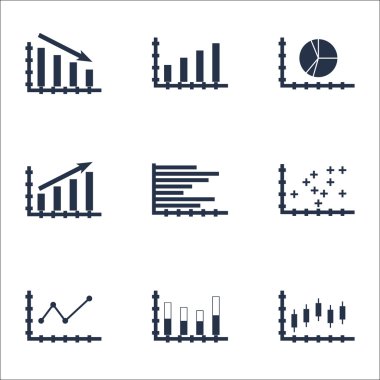 Grafikler, diyagramlar ve istatistik simgeler kümesi. Premium Kalite simgesi derleme. Simgeler, Web, uygulama ve kullanıcı arabirimi tasarımı için kullanılabilir. Vektör çizim, Eps10.