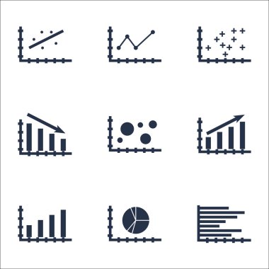 Grafikler, diyagramlar ve istatistik simgeler kümesi. Premium Kalite simgesi derleme. Simgeler, Web, uygulama ve kullanıcı arabirimi tasarımı için kullanılabilir. Vektör çizim, Eps10.