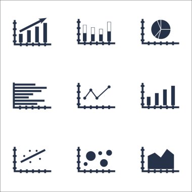Grafikler, diyagramlar ve istatistik simgeler kümesi. Premium Kalite simgesi derleme. Simgeler, Web, uygulama ve kullanıcı arabirimi tasarımı için kullanılabilir. Vektör çizim, Eps10.