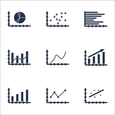 Grafikler, diyagramlar ve istatistik simgeler kümesi. Premium Kalite simgesi derleme. Simgeler, Web, uygulama ve kullanıcı arabirimi tasarımı için kullanılabilir. Vektör çizim, Eps10.