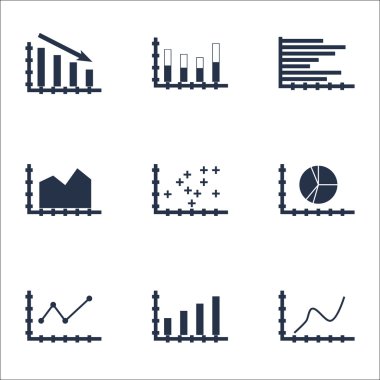 Grafikler, diyagramlar ve istatistik simgeler kümesi. Premium Kalite simgesi derleme. Simgeler, Web, uygulama ve kullanıcı arabirimi tasarımı için kullanılabilir. Vektör çizim, Eps10.